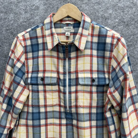 L.L.Bean Men's 1/2 Zip Flannel Shirt, 100% Cotton, Relaxed Fit, Scotch Plaid, M - Picture 2 of 12